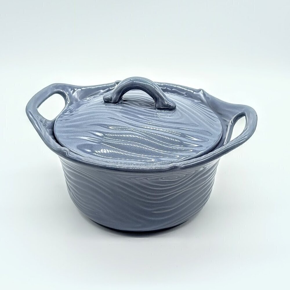Temp-Tations Woodland Slate Blue Ceramic Stoneware Covered Baker